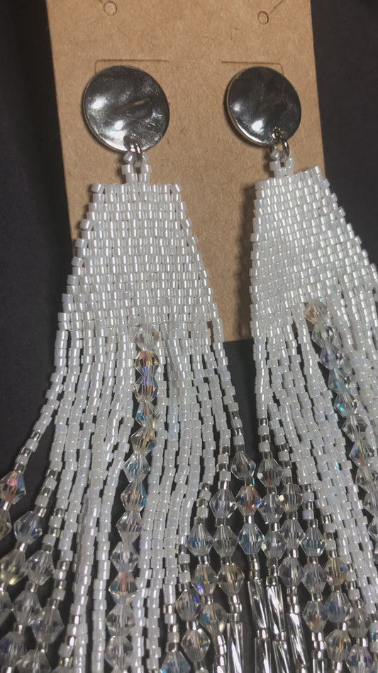 White/Silver Crystal Fringe Earrings Bridal Inspired